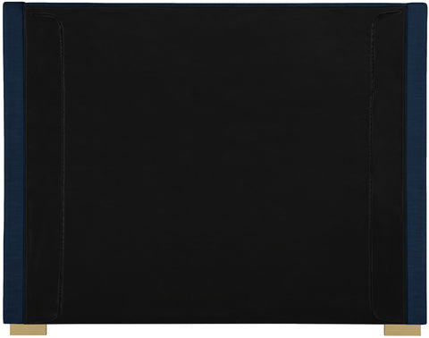 Flair Navy Linen Textured Fabric Queen Bed (3 Boxes) Q