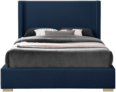 Flair Navy Linen Textured Fabric Queen Bed (3 Boxes) Q