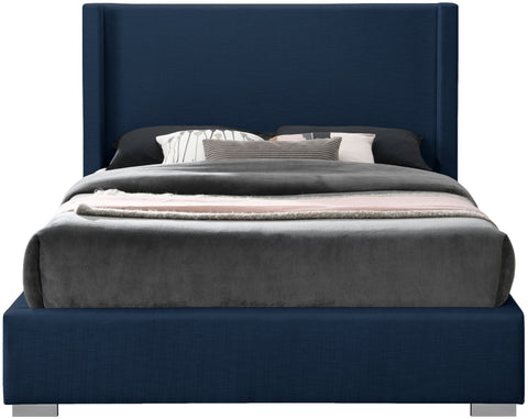 Flair Navy Linen Textured Fabric Queen Bed (3 Boxes) Q