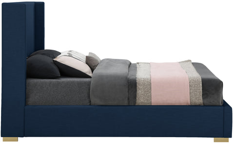 Flair Navy Linen Textured Fabric Queen Bed (3 Boxes) Q