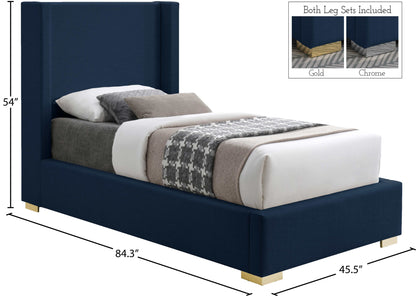 Flair Navy Linen Textured Fabric Twin Bed (3 Boxes) T