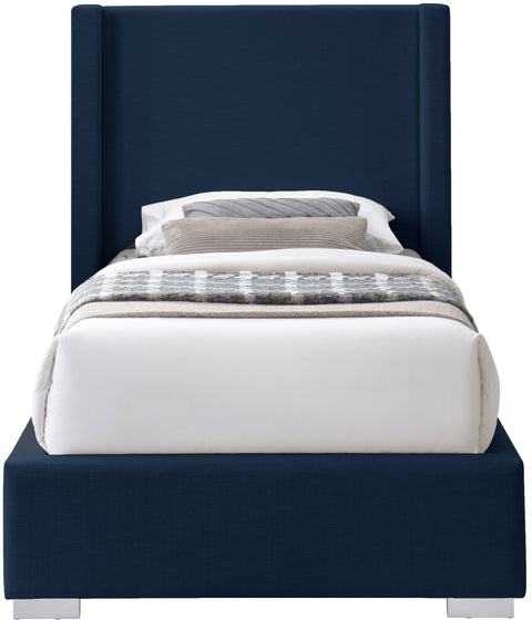 Flair Navy Linen Textured Fabric Twin Bed (3 Boxes) T