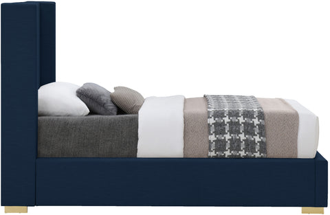 Flair Navy Linen Textured Fabric Twin Bed (3 Boxes) T