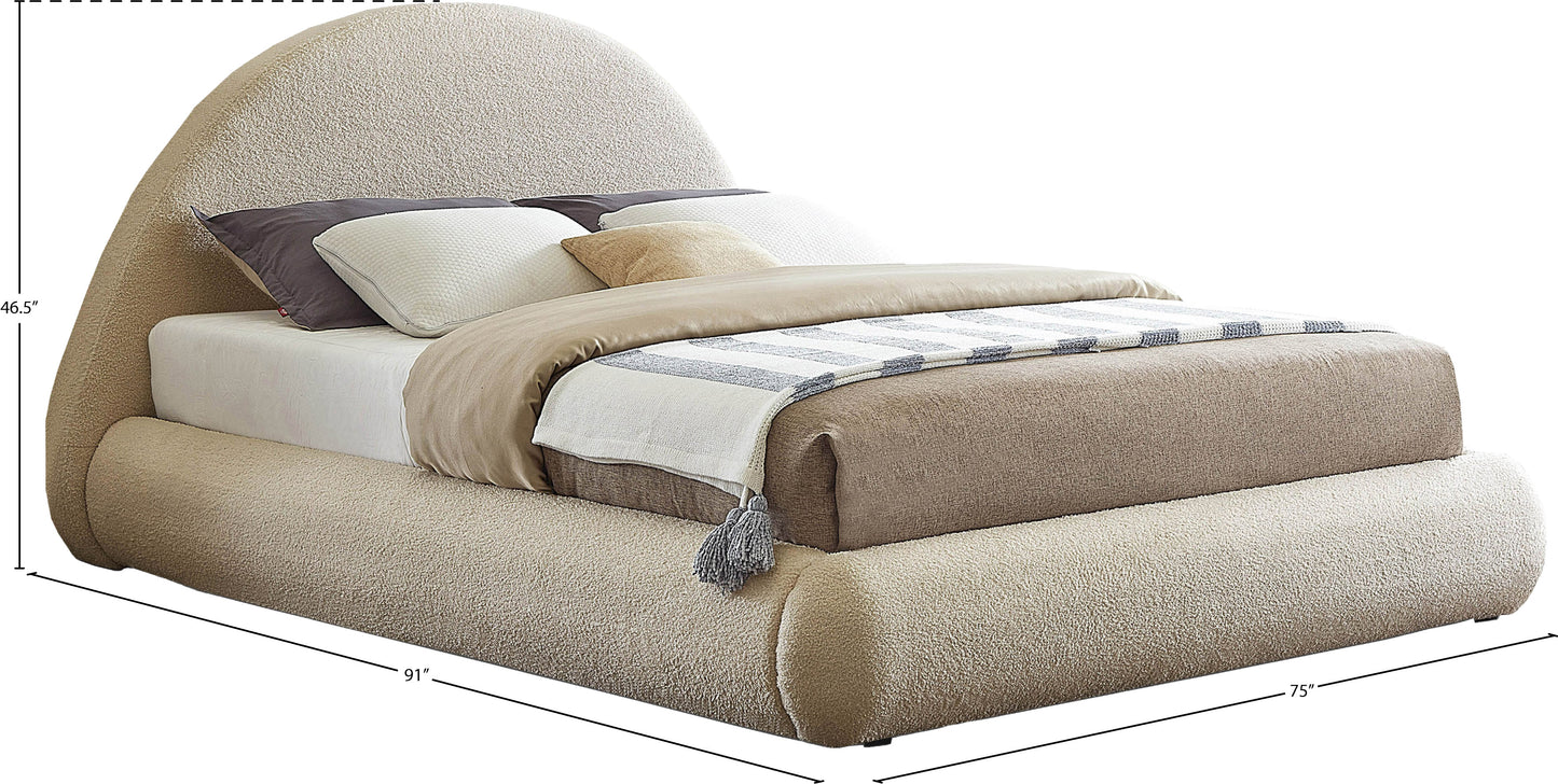 ollie beige teddy fabric queen bed q