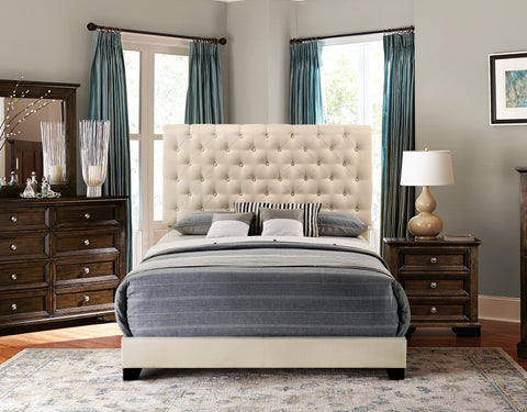 Hugo KING BED W/BEIGE FABRIC W/4 SLAT + 12 S.LEG