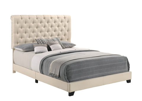 Hugo KING BED W/BEIGE FABRIC W/4 SLAT + 12 S.LEG