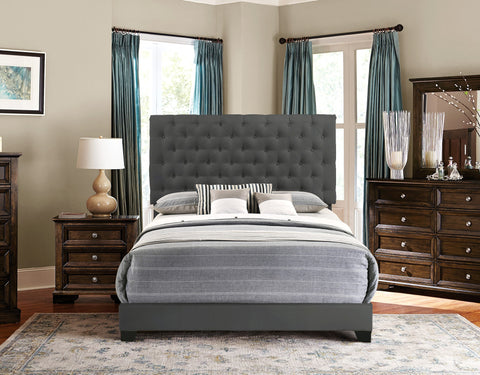 Hugo QUEEN BED W/DARK GREY FABRIC W/4 SLAT + 8 S.LEG