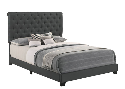 Hugo KING BED W/DARK GREY FABRIC W/4 SLAT + 12 S.LEG