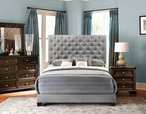 Hugo QUEEN BED W/GREY FABRIC W/4 SLAT + 8 S.LEG