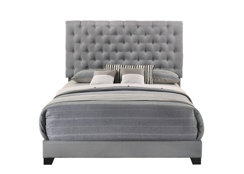 Hugo QUEEN BED W/DARK GREY FABRIC W/4 SLAT + 8 S.LEG