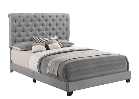 Hugo QUEEN BED W/DARK GREY FABRIC W/4 SLAT + 8 S.LEG
