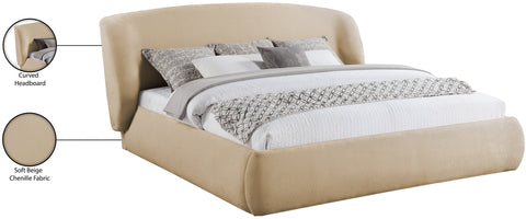 Farrah Beige Chenille Fabric Upholstered Full Bed, 1 Piece (Style 2)
