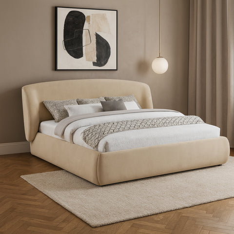 Farrah Beige Chenille Fabric Upholstered King Bed, 1 Piece (Style 2)