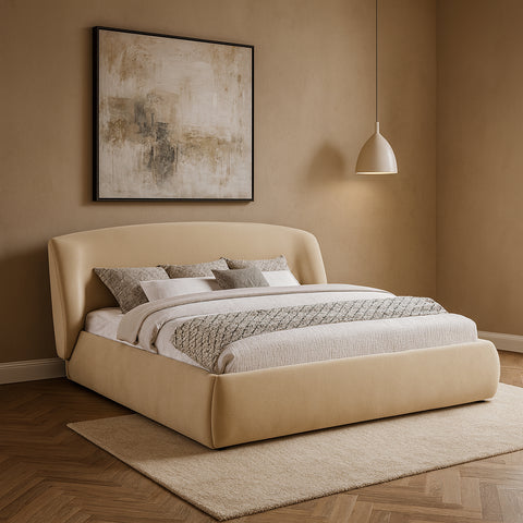 Farrah Beige Chenille Fabric Upholstered Queen Bed, 1 Piece (Style 2)