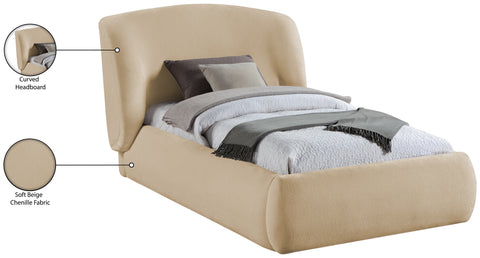 Farrah Beige Chenille Fabric Upholstered Twin Bed, 1 Piece (Style 2)