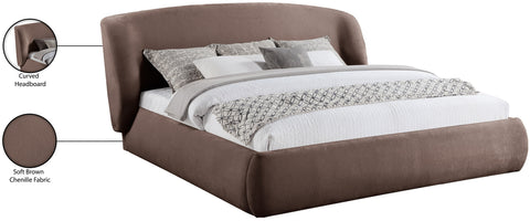 Farrah Brown Chenille Fabric Upholstered Full Bed, 1 Piece (Style 2)