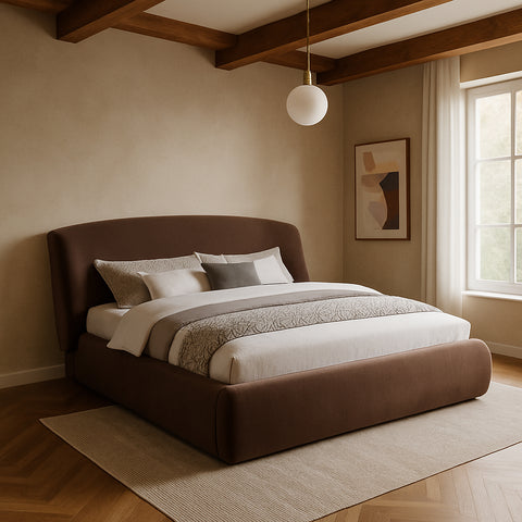 Farrah Brown Chenille Fabric Upholstered Full Bed, 1 Piece (Style 2)