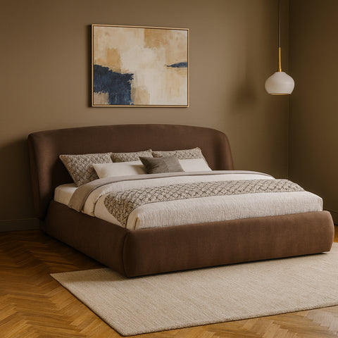 Farrah Brown Chenille Fabric Upholstered King Bed, 1 Piece (Style 2)