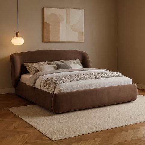 Farrah Brown Chenille Fabric Upholstered Queen Bed, 1 Piece (Style 2)