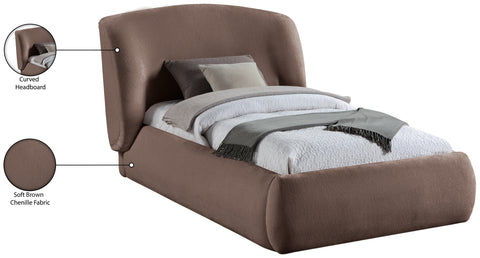 Farrah Brown Chenille Fabric Upholstered Twin Bed, 1 Piece (Style 2)