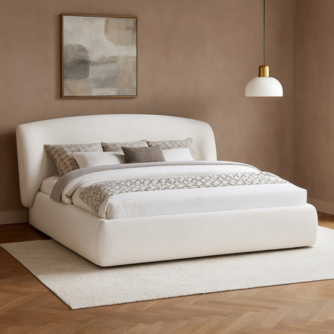 Farrah Cream Chenille Fabric Upholstered King Bed, 1 Piece (Style 2)