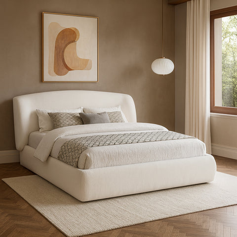 Farrah Cream Chenille Fabric Upholstered Queen Bed, 1 Piece (Style 2)