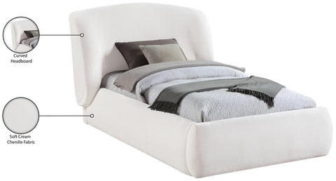 Farrah Cream Chenille Fabric Upholstered Twin Bed, 1 Piece (Style 2)