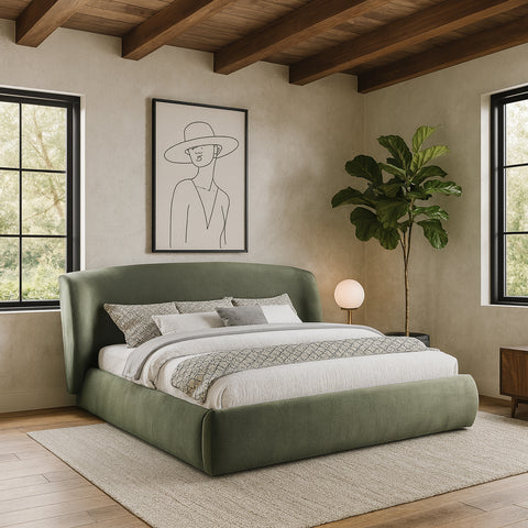 Farrah Green Chenille Fabric Upholstered Full Bed, 1 Piece (Style 2)