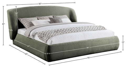 Farrah Green Chenille Fabric Upholstered King Bed, 1 Piece (Style 2)