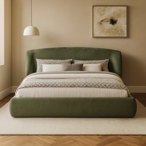 Farrah Green Chenille Fabric Upholstered King Bed, 1 Piece (Style 2)