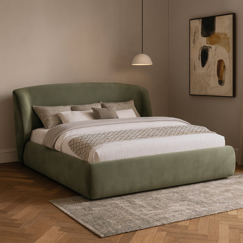 Farrah Green Chenille Fabric Upholstered Queen Bed, 1 Piece (Style 2)