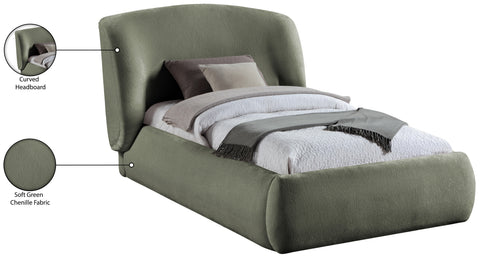 Farrah Green Chenille Fabric Upholstered Twin Bed, 1 Piece (Style 2)