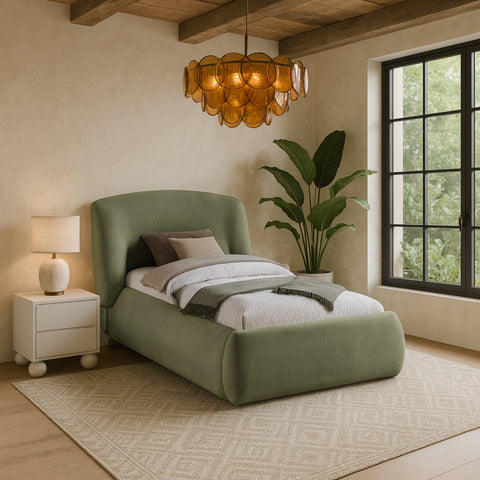 Farrah Green Chenille Fabric Upholstered Twin Bed, 1 Piece (Style 2)
