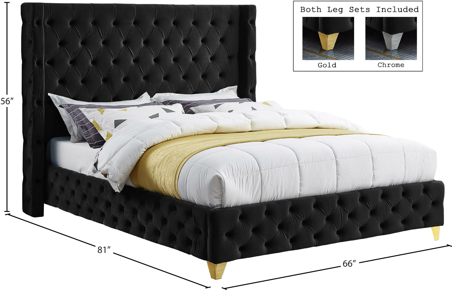 peyton black velvet full bed f