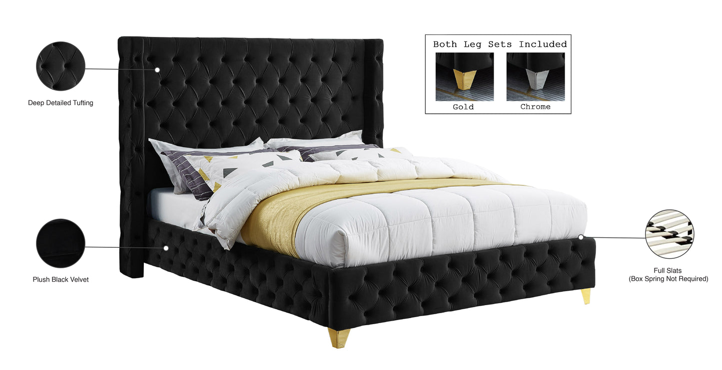 peyton black velvet full bed f