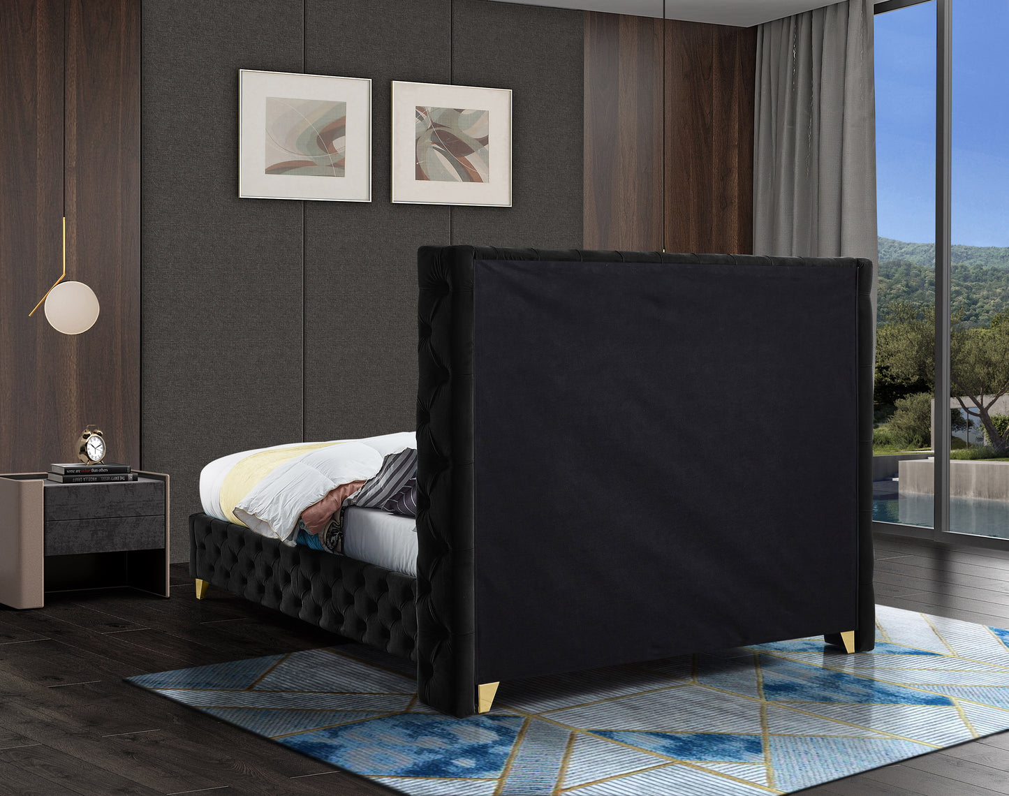 peyton black velvet king bed k