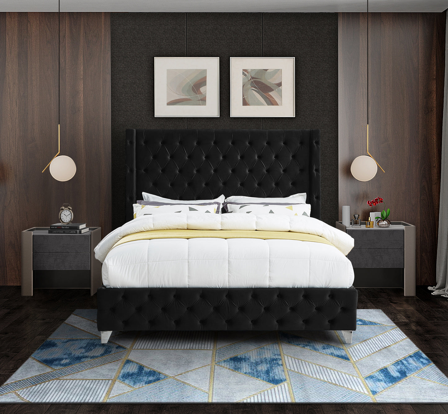 peyton black velvet king bed k