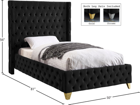 Peyton Black Velvet Twin Bed T