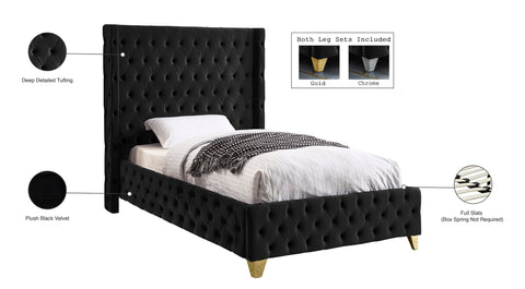Peyton Black Velvet Twin Bed T
