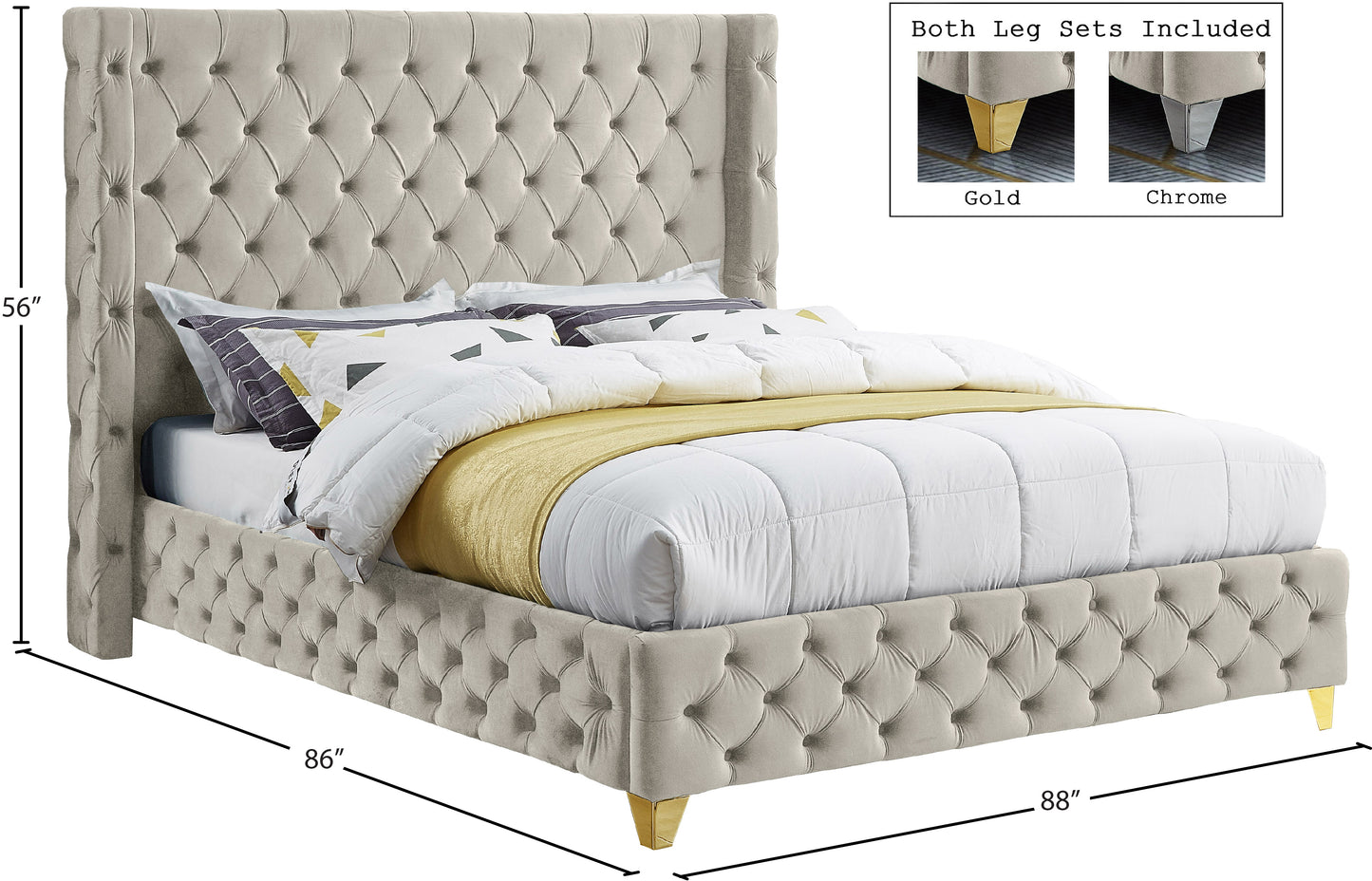 peyton cream velvet king bed k