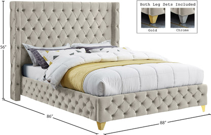 Peyton Cream Velvet King Bed K