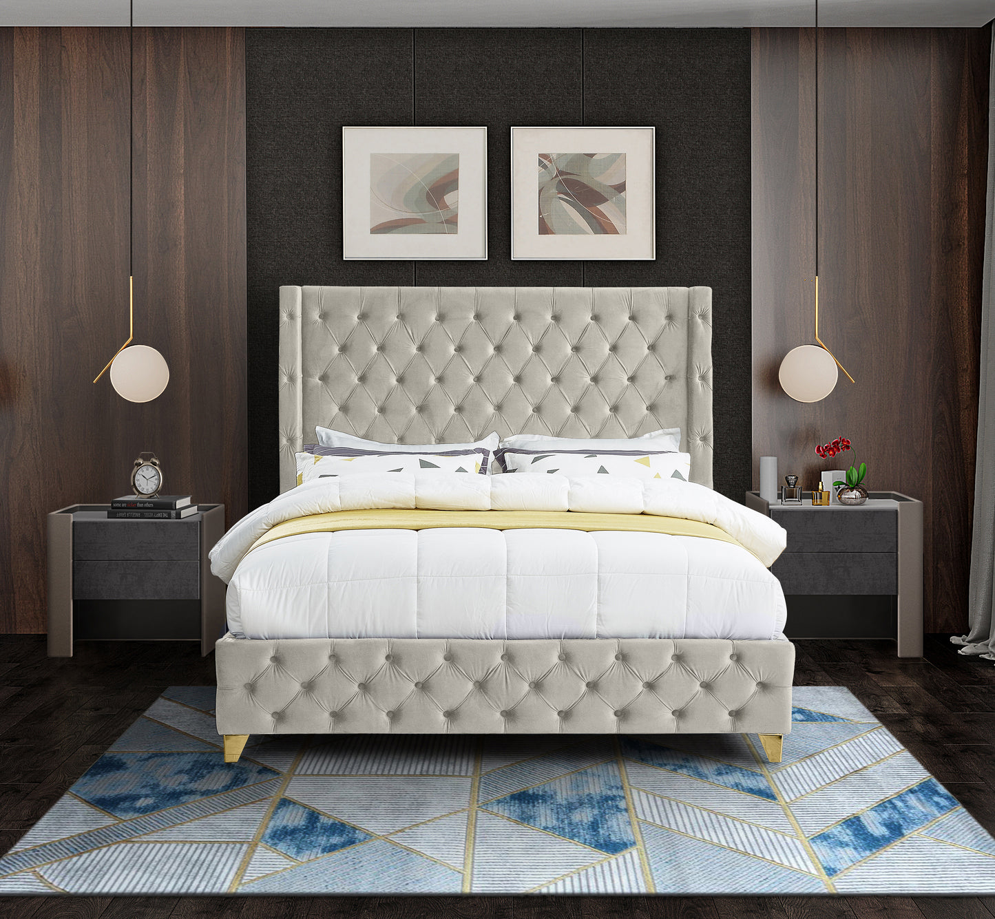 peyton cream velvet king bed k