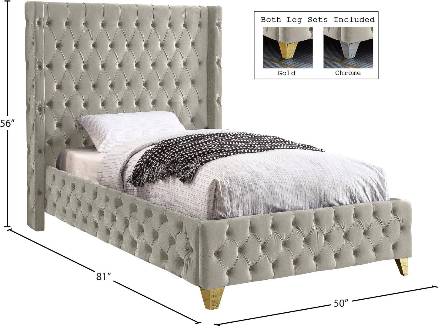 peyton cream velvet twin bed t