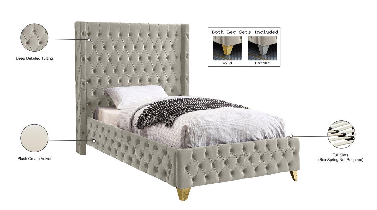 peyton cream velvet twin bed t