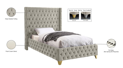 Peyton Cream Velvet Twin Bed T