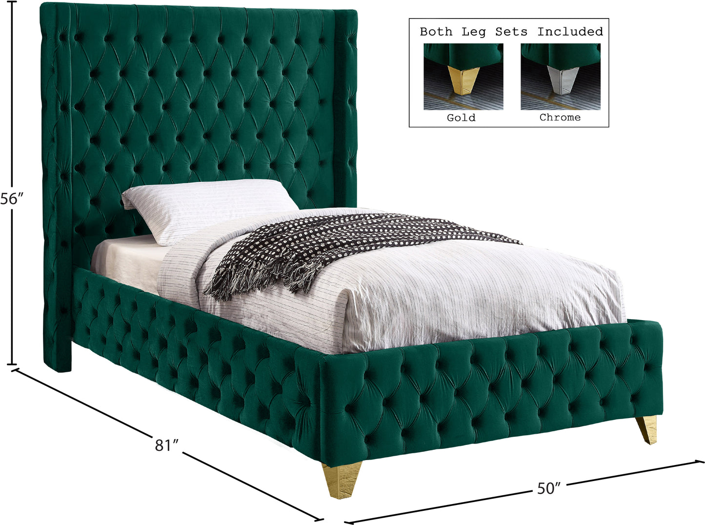 peyton green velvet twin bed t