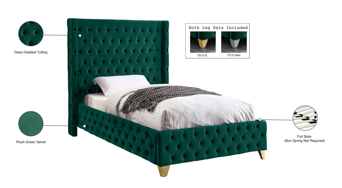 peyton green velvet twin bed t