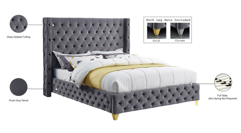 Peyton Grey Velvet Queen Bed Q