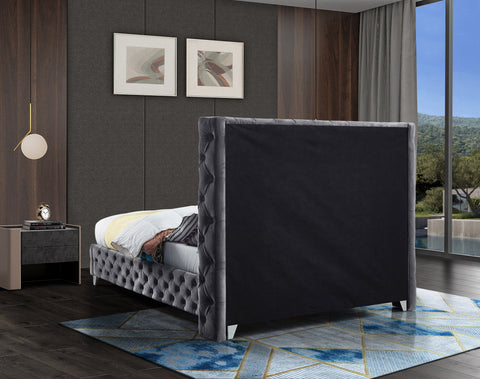 Peyton Grey Velvet Queen Bed Q