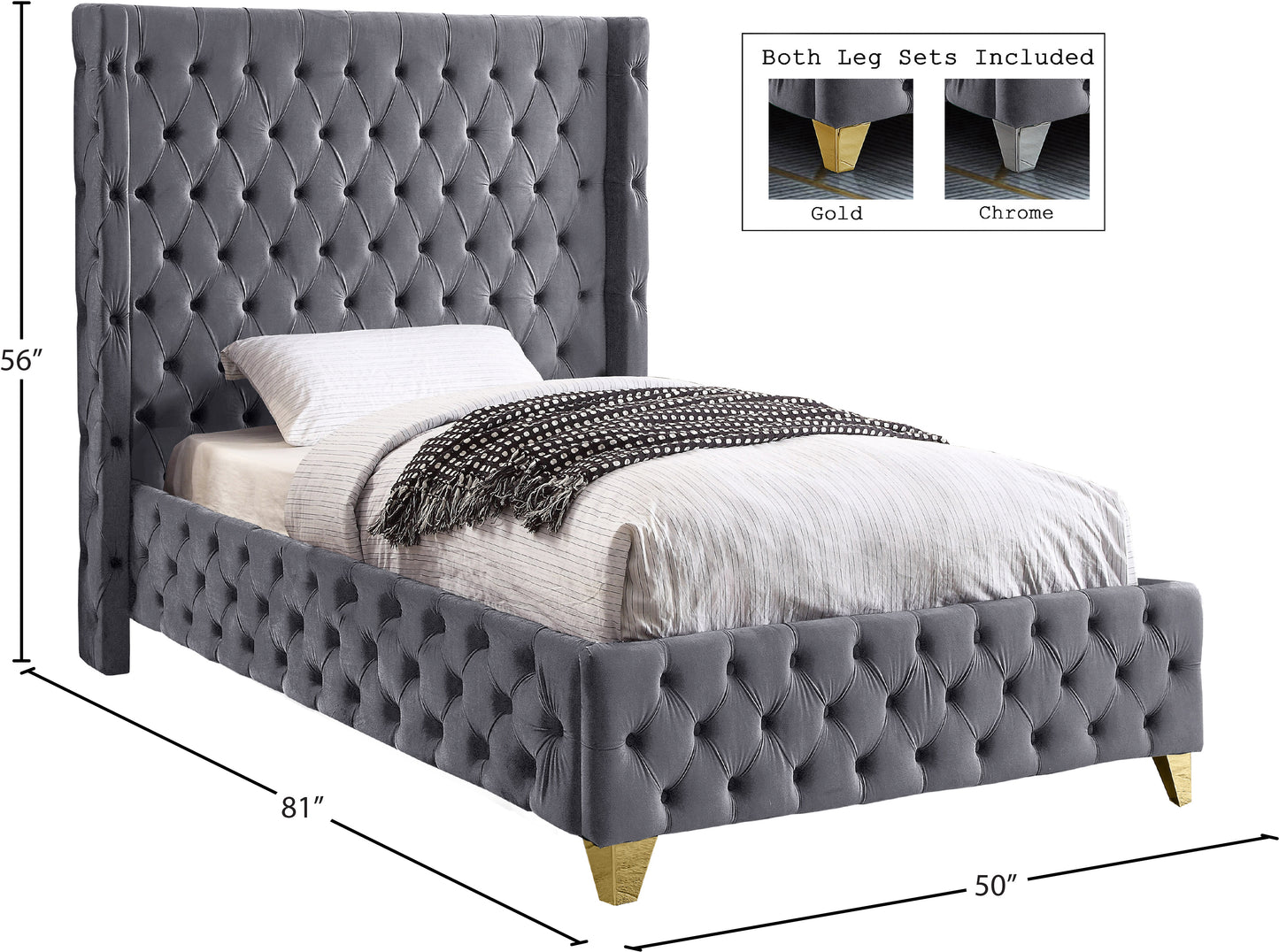 peyton grey velvet twin bed t